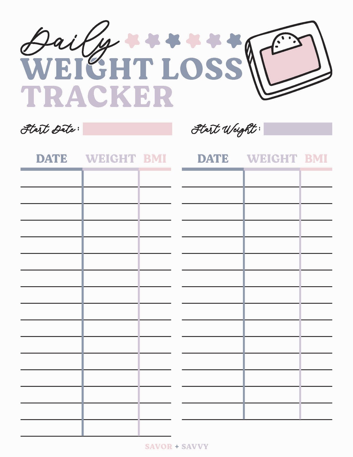free weight loss tracker printable - savor + savvy